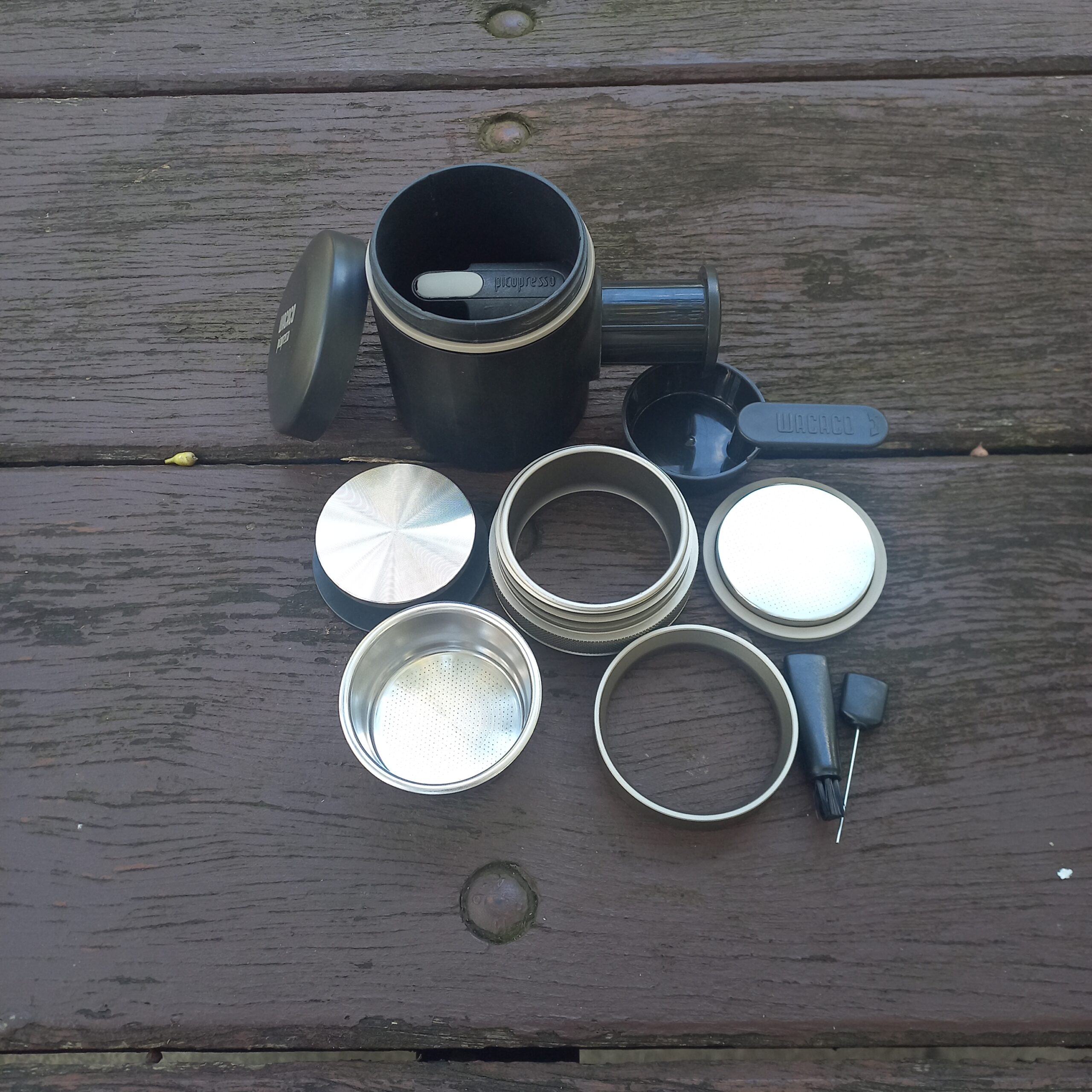 Portable Espresso Maker -Wacaco Picopresso parts on the table